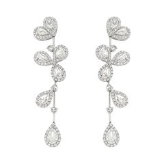 Natural Rose Cut White Diamond 18K White Gold Dangle Earrings