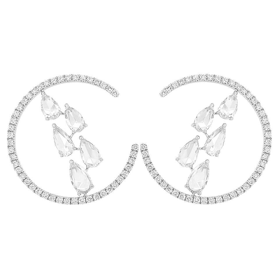 Natural Rose Cut White Diamond 18K White Gold Stud Earrings For Sale