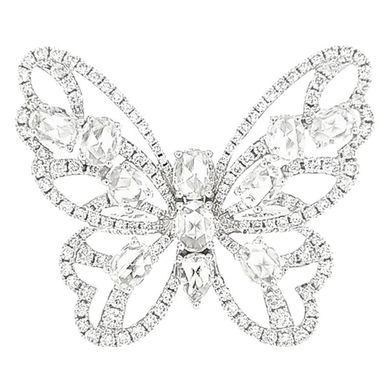 Natürlicher weißer Diamant im Rosenschliff in 18 Karat Weißgold Cocktail-Ring im Angebot