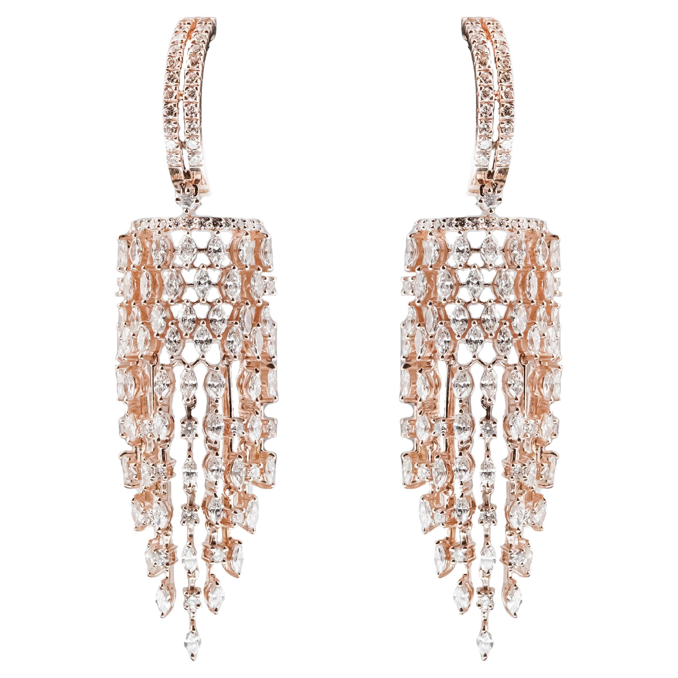 Natural Rose Gold Diamond Earring in 14k Gold For Sale