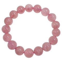 Natural Rose Quartz 12mm Bead Elastic Bracelet