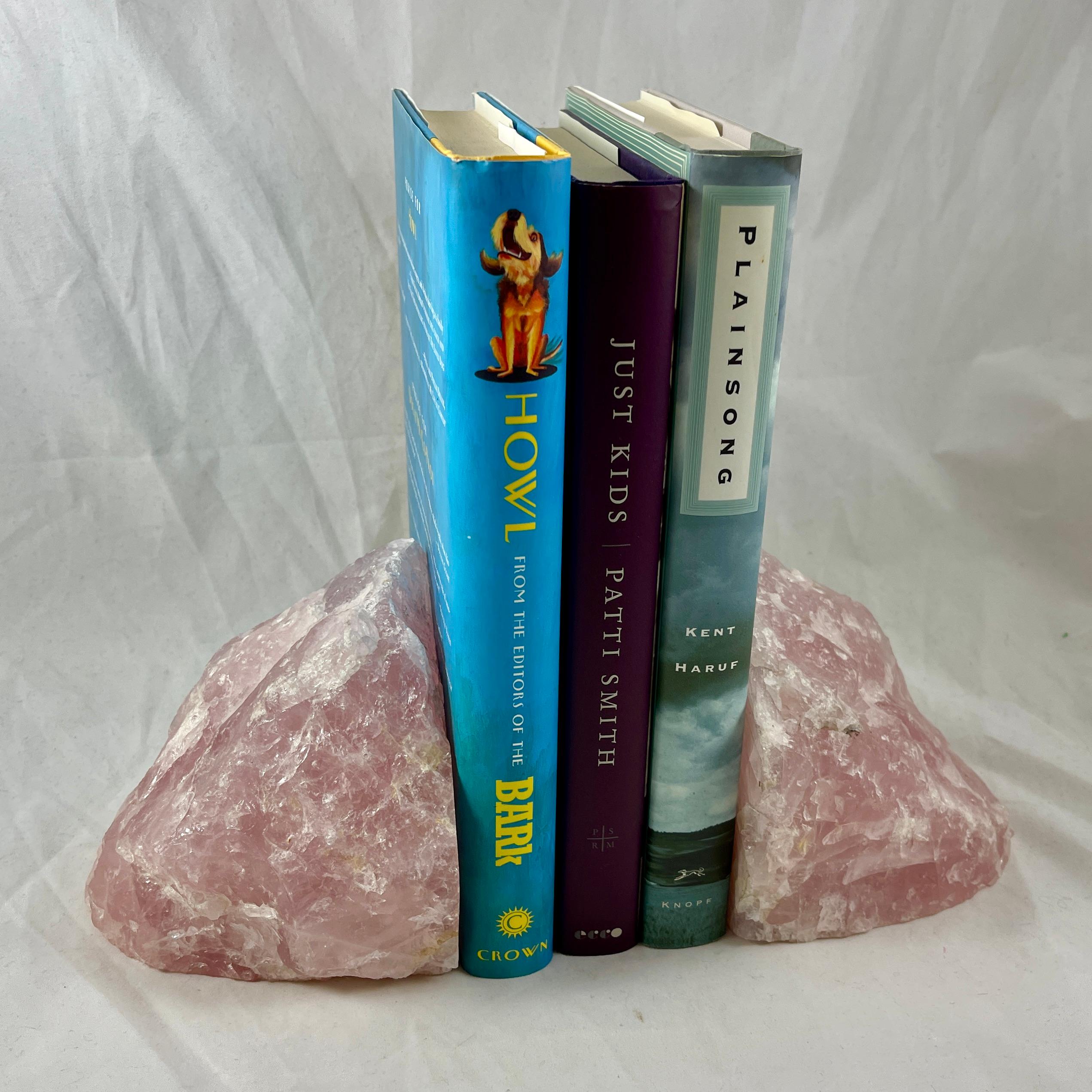 International Style Natural Rose Quartz Bookends, a Pair For Sale