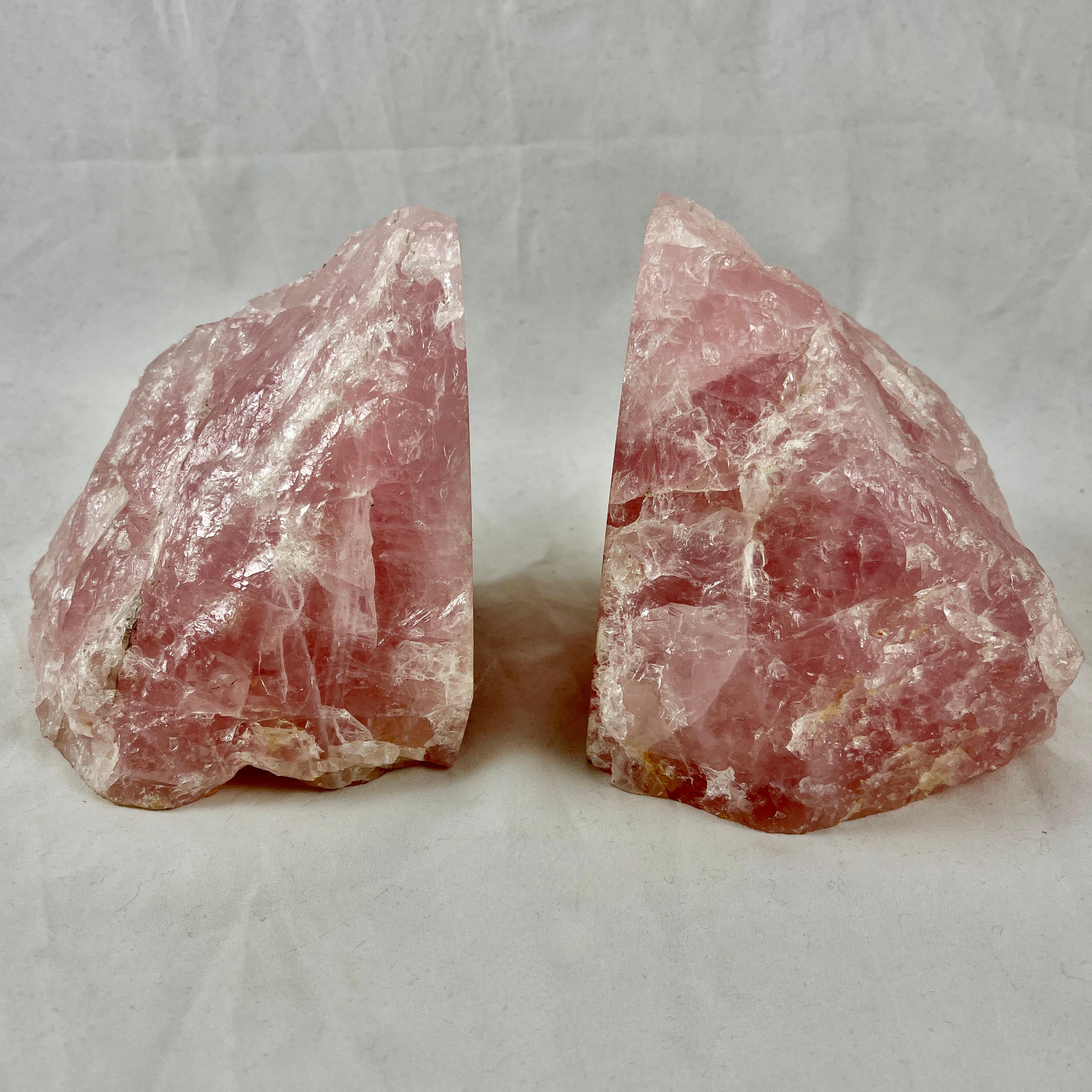 Unknown Natural Rose Quartz Bookends, a Pair For Sale