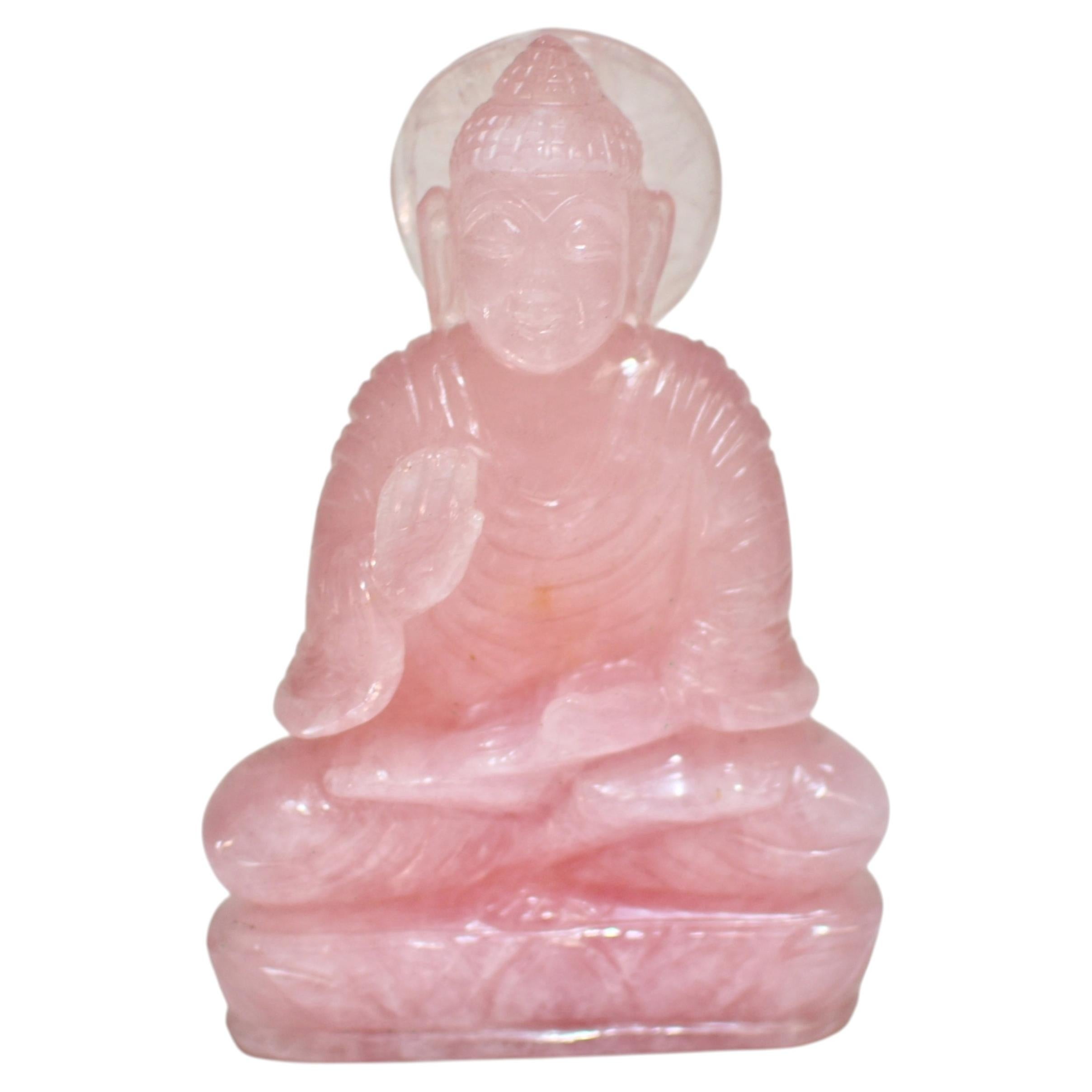 Statue de Bouddha en quartz rose naturel rose en vente