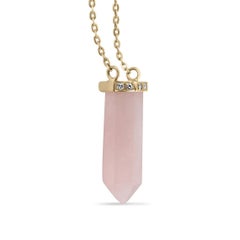 Natural Rose Quartz & Diamond Accent Yellow Gold Necklace 18K