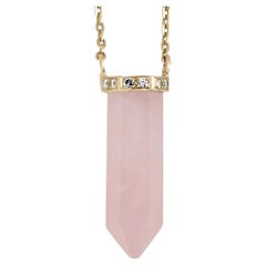 Natural Rose Quartz & Diamond Accent Yellow Gold Necklace 18K