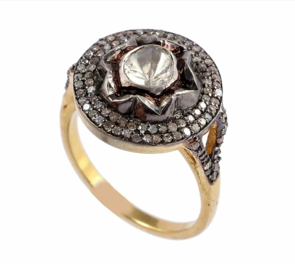 Women's or Men's Natural Rosecut Diamond Polki Ring 925 Silver Handmade Victorian Christmas Gift. For Sale