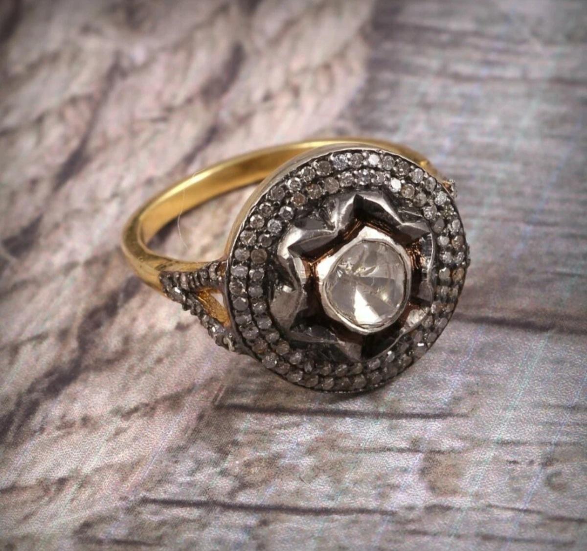 Natural Rosecut Diamond Polki Ring 925 Silver Handmade Victorian Christmas Gift. For Sale 2