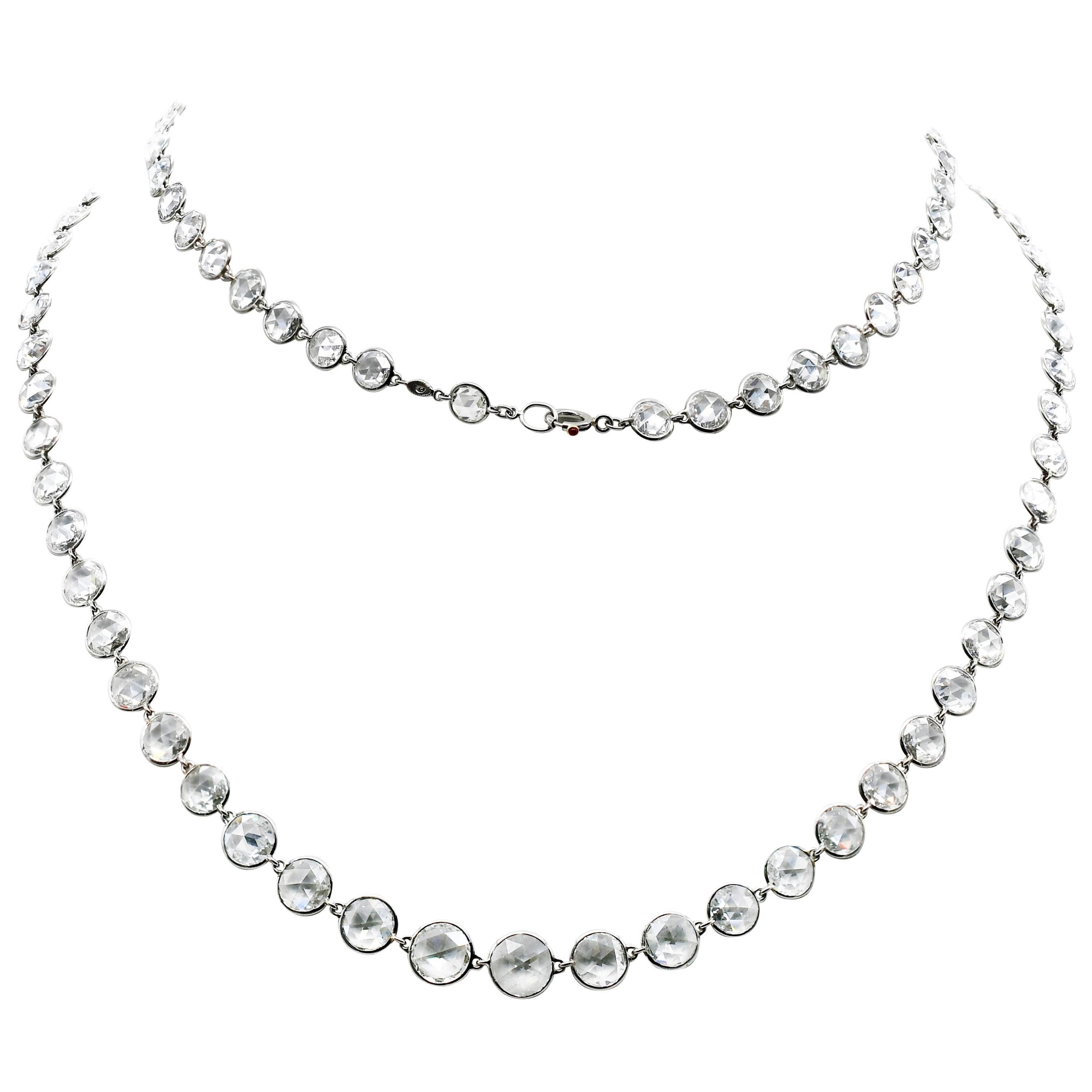 Natural Rosecut Round Diamond Chain Necklace Crafted in Platinum For