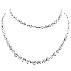 Natural Rosecut Round Diamond Chain Necklace Crafted in Platinum