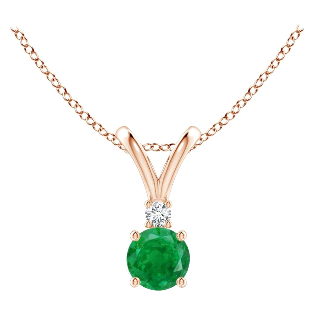 Natürlicher runder 0,24 Karat Smaragd Solitär-Anhänger mit Diamant in 14K Roségold