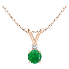 Natural Round 0.24ct Emerald Solitaire Pendant with Diamond in 14K Rose Gold