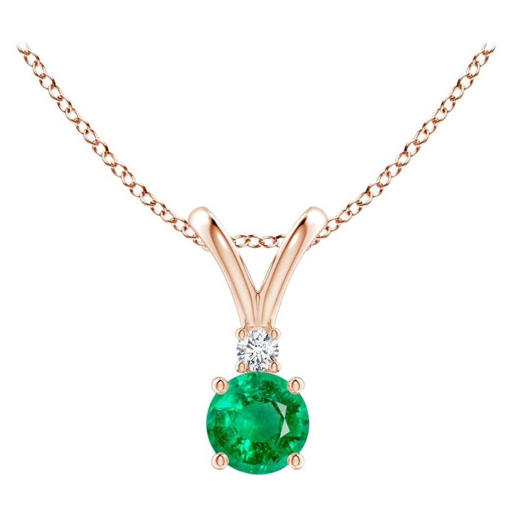 Natürlicher runder 0,24 Karat Smaragd Solitär-Anhänger mit Diamant in 14K Roségold