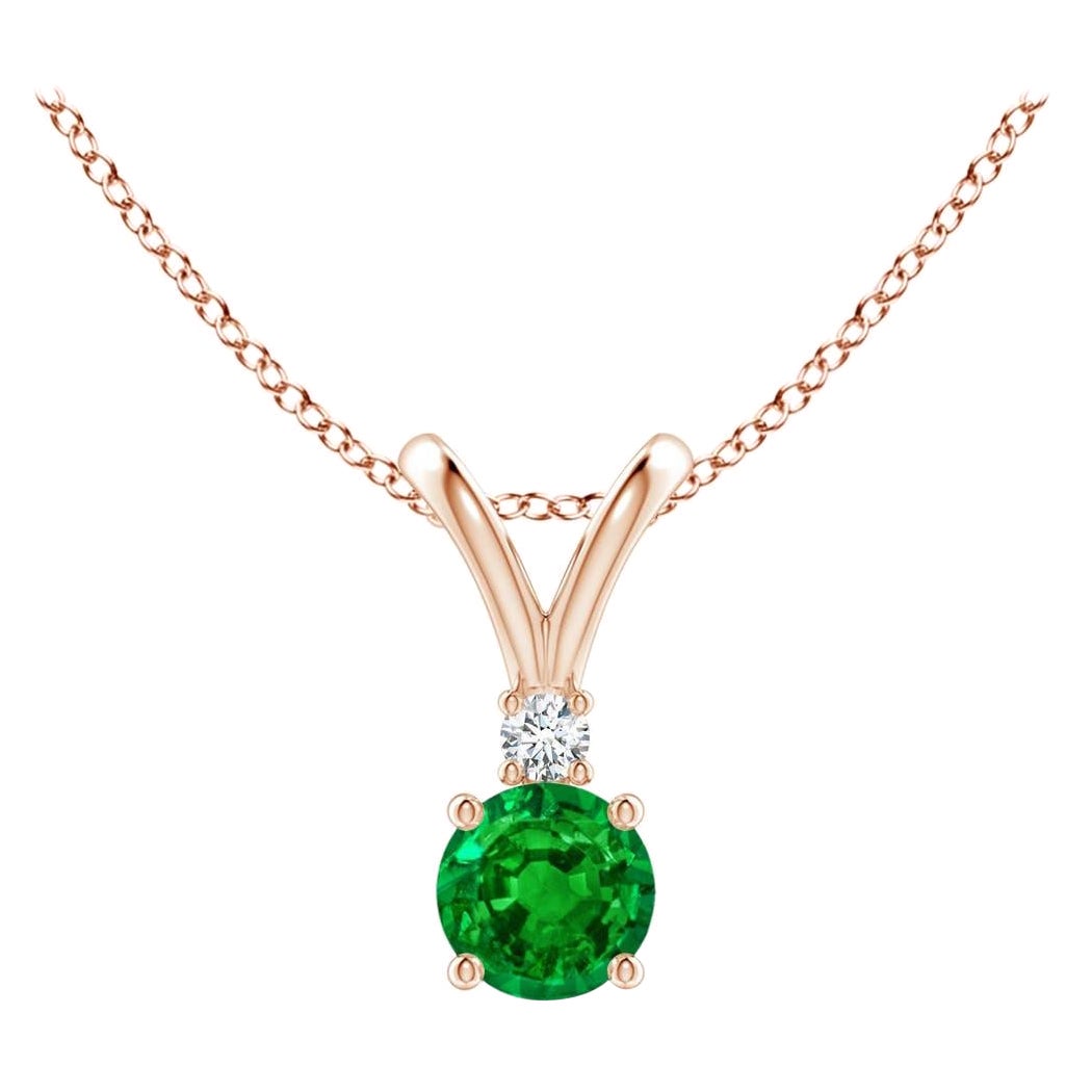 Natürlicher runder 0,24 Karat Smaragd Solitär-Anhänger mit Diamant in 14K Roségold