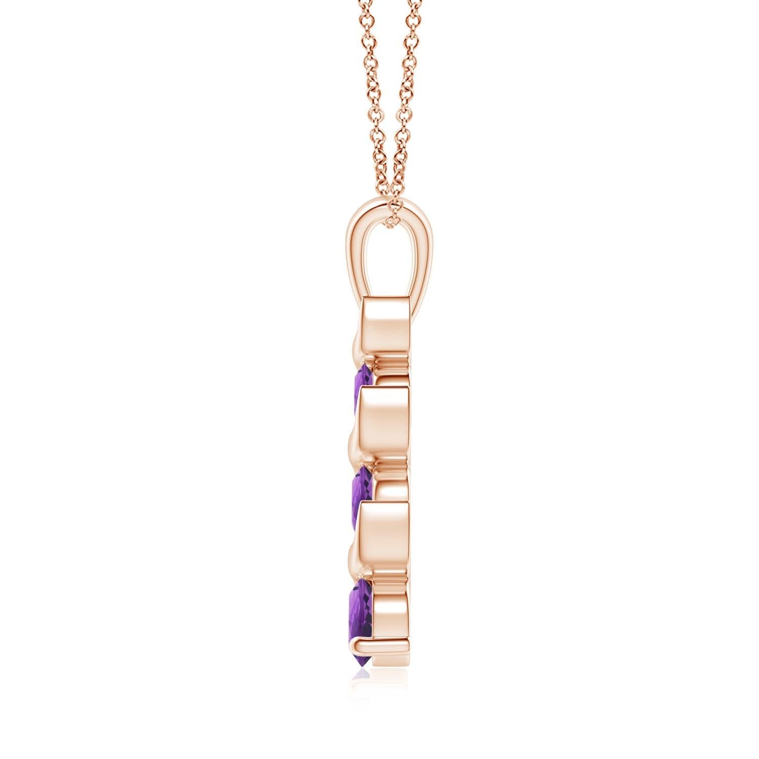 Modern Natural Round 0.25ct Amethyst Three Stone Journey Pendant in 14K Rose Gold For Sale