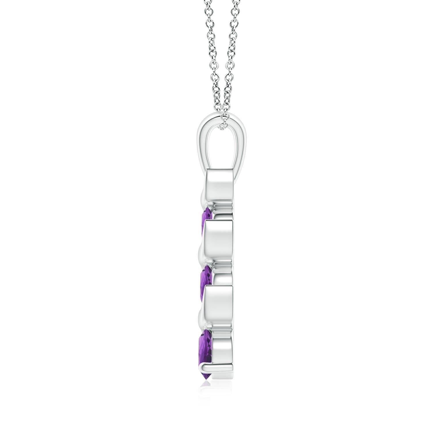 Modern Natural Round 0.25ct Amethyst Three Stone Journey Pendant in 14K White Gold For Sale