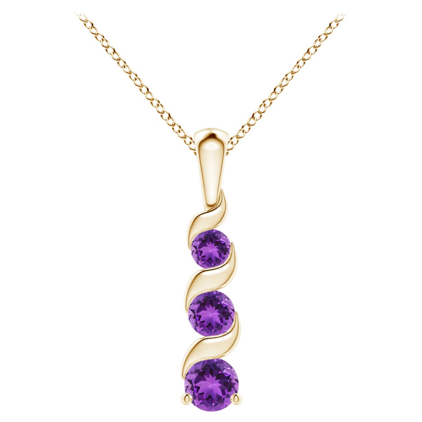 Natural Round 0.25ct Amethyst Three Stone Journey Pendant in 14K Yellow Gold