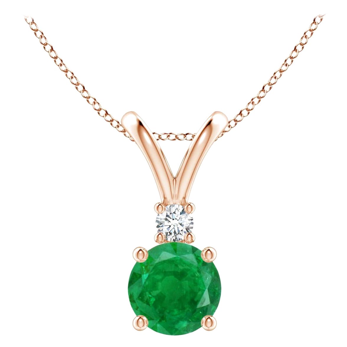 Natürlicher runder 0,75 Karat Smaragd Solitär-Anhänger mit Diamant in 14 Karat Roségold im Angebot