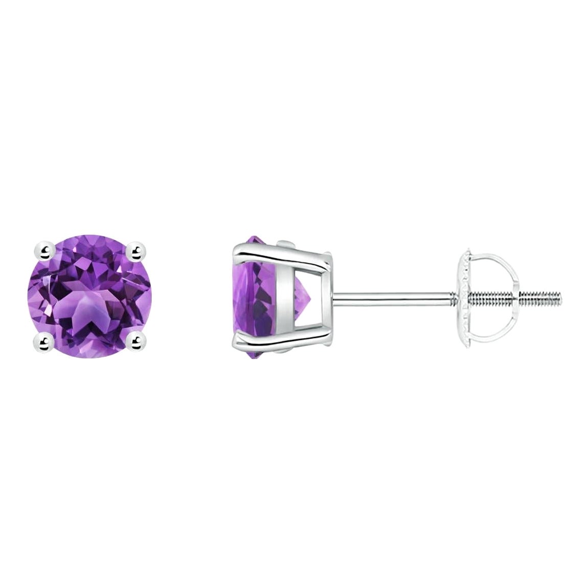 Boucles d'oreilles en platine avec améthyste ronde naturelle de 0,90ct