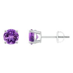 Boucles d'oreilles en platine avec améthyste ronde naturelle de 0,90ct