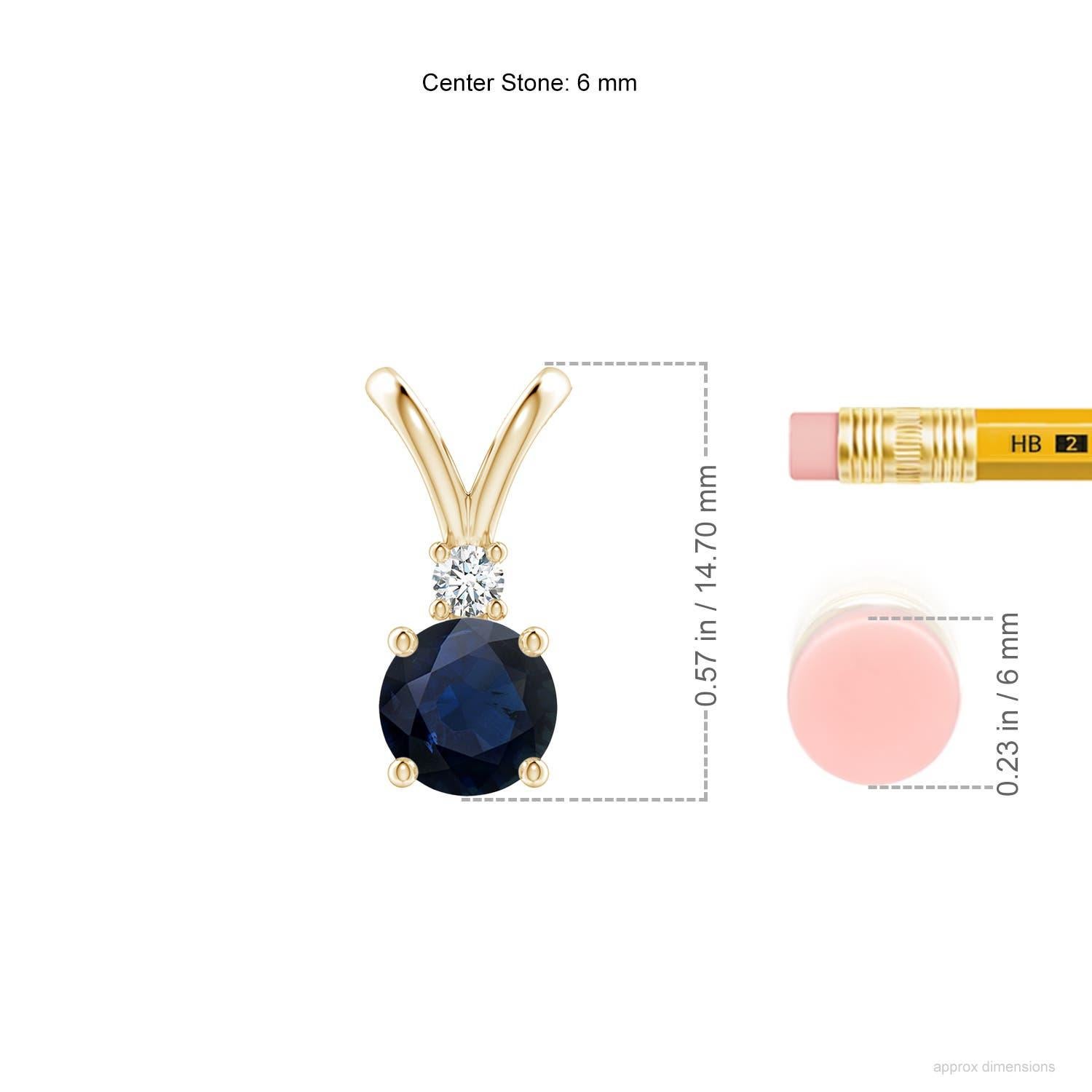 Taglio rotondo Ciondolo con zaffiro blu rotondo naturale da 1 carato e solitario con diamante in oro giallo 14 carati in vendita