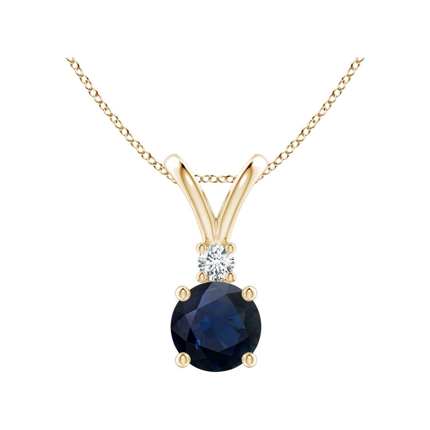 Natural Round 1 ct Blue Sapphire & Diamond Solitaire Pendant in 14K Yellow Gold