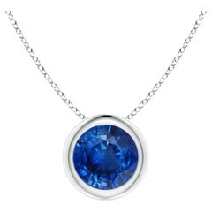 Natural Round 1 ct Blue Sapphire Solitaire 6mm Pendant in 14K White Gold