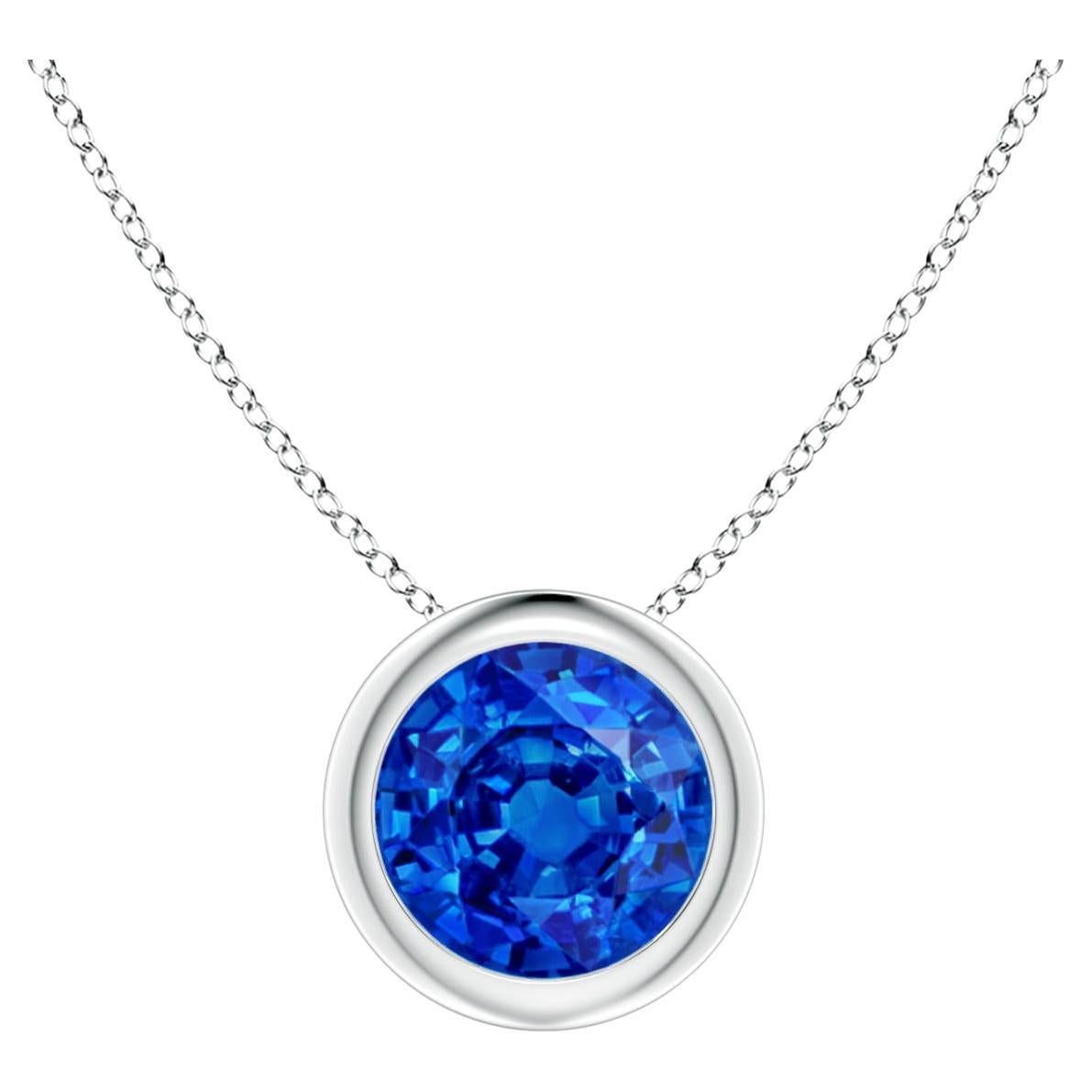 Natural Round 1 ct Blue Sapphire Solitaire 6mm Pendant in 14K White Gold