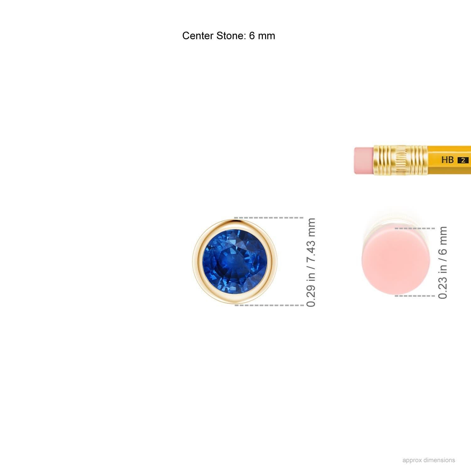 Modern Natural Round 1 ct Blue Sapphire Solitaire 6mm Pendant in 14K Yellow Gold For Sale