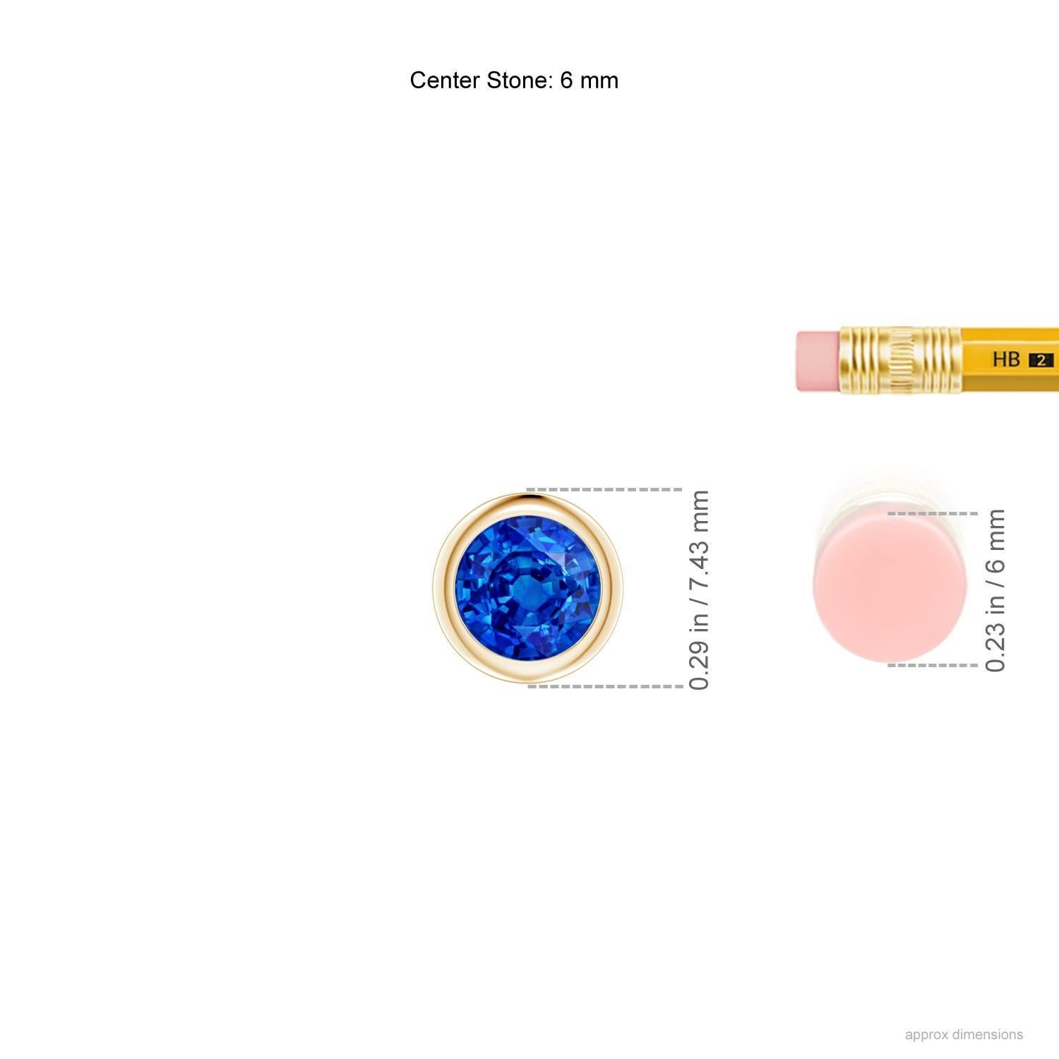 Modern Natural Round 1 ct Blue Sapphire Solitaire 6mm Pendant in 14K Yellow Gold For Sale