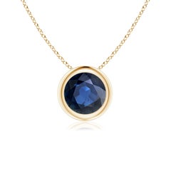 Natural Round 1 ct Blue Sapphire Solitaire 6mm Pendant in 14K Yellow Gold