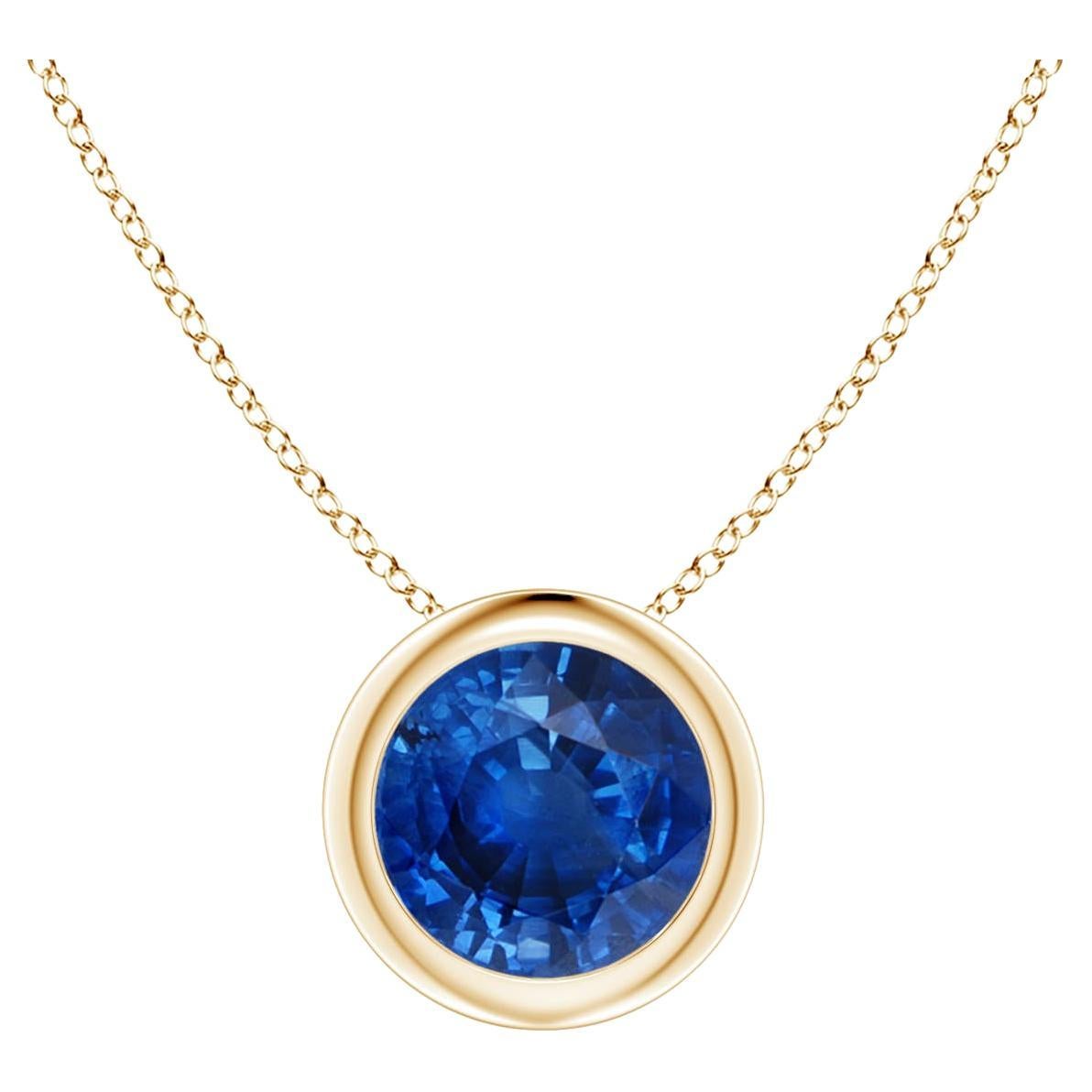 Natural Round 1 ct Blue Sapphire Solitaire 6mm Pendant in 14K Yellow Gold For Sale
