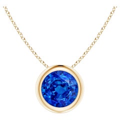 Natural Round 1 ct Blue Sapphire Solitaire 6mm Pendant in 14K Yellow Gold