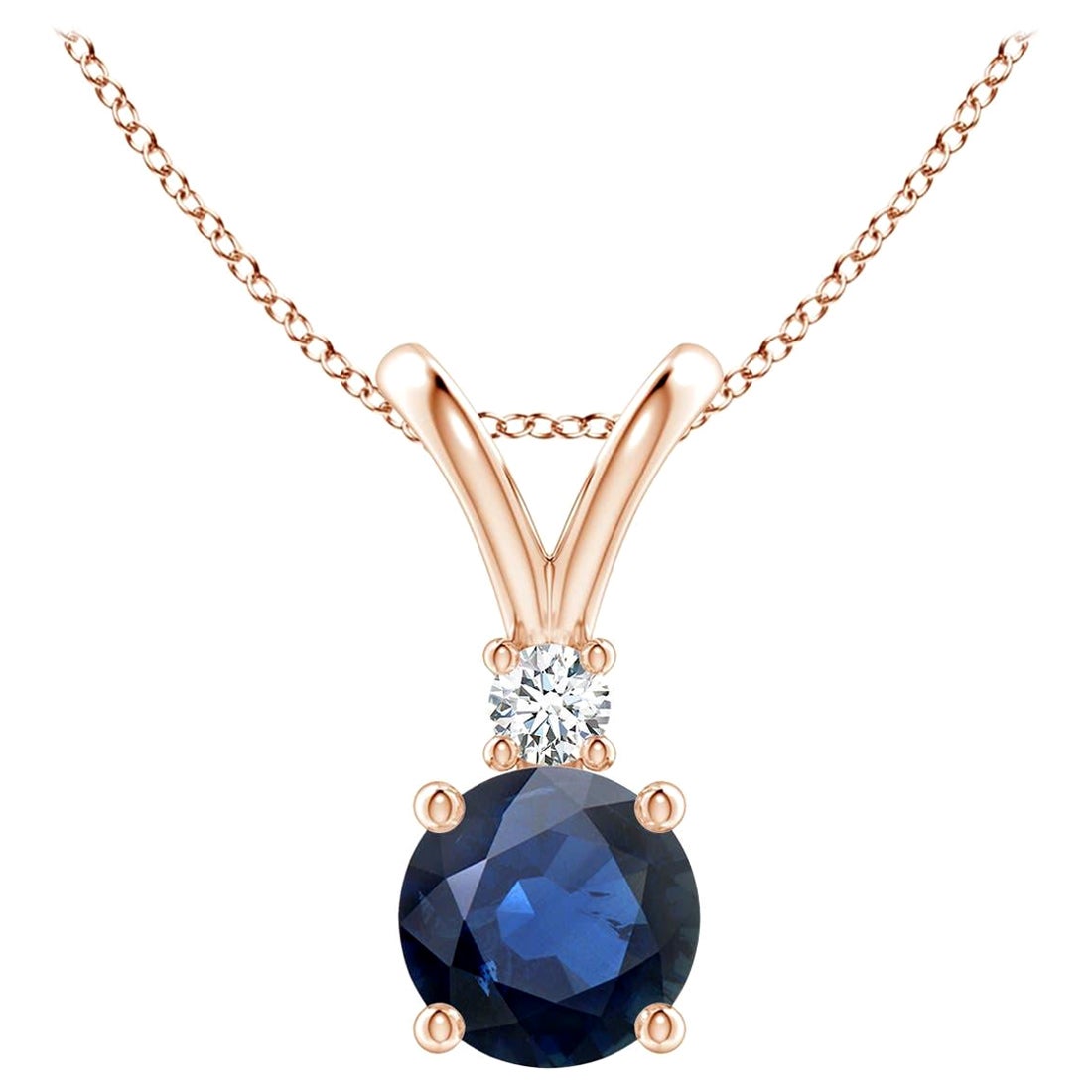 Natürlicher runder 1 ct blauer Saphir Solitär-Anhänger mit Diamant in 14K Rose Gold