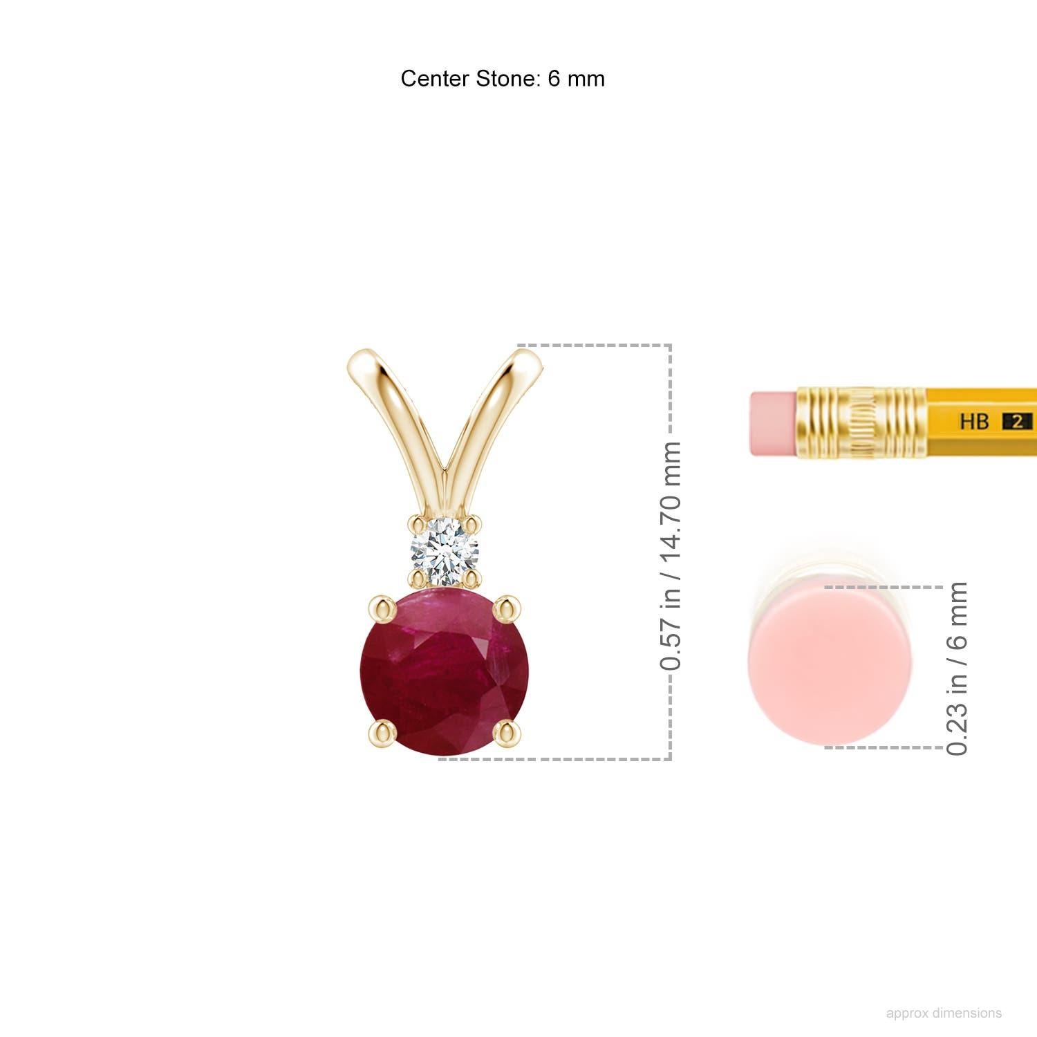 Colgante de oro amarillo de 14 quilates con diamante y rubí redondo natural de 1 quilate solitario en V Moderno en venta