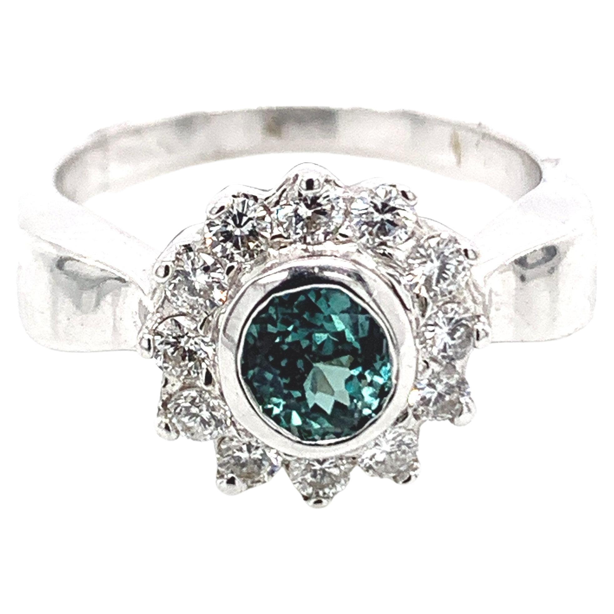 Natural Round 1.01CT Alexandrite & Diamond Platinum Ring