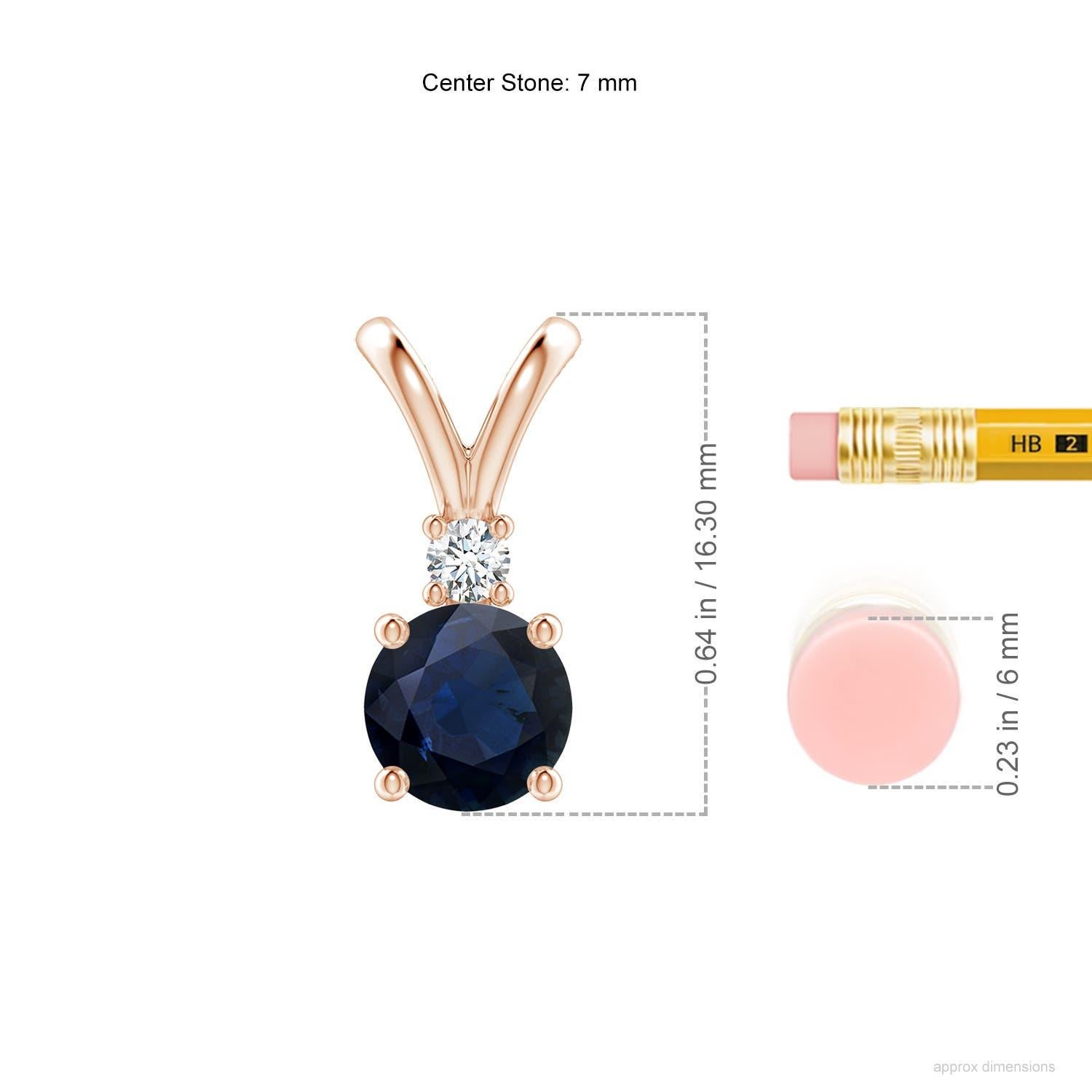Taglio rotondo Ciondolo con zaffiro blu rotondo naturale da 1,6 carati e diamante solitario in oro rosa 14K in vendita
