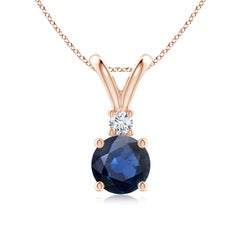 Natürlicher runder 1,6 ct blauer Saphir Diamant Solitär Anhänger in 14K Rose Gold