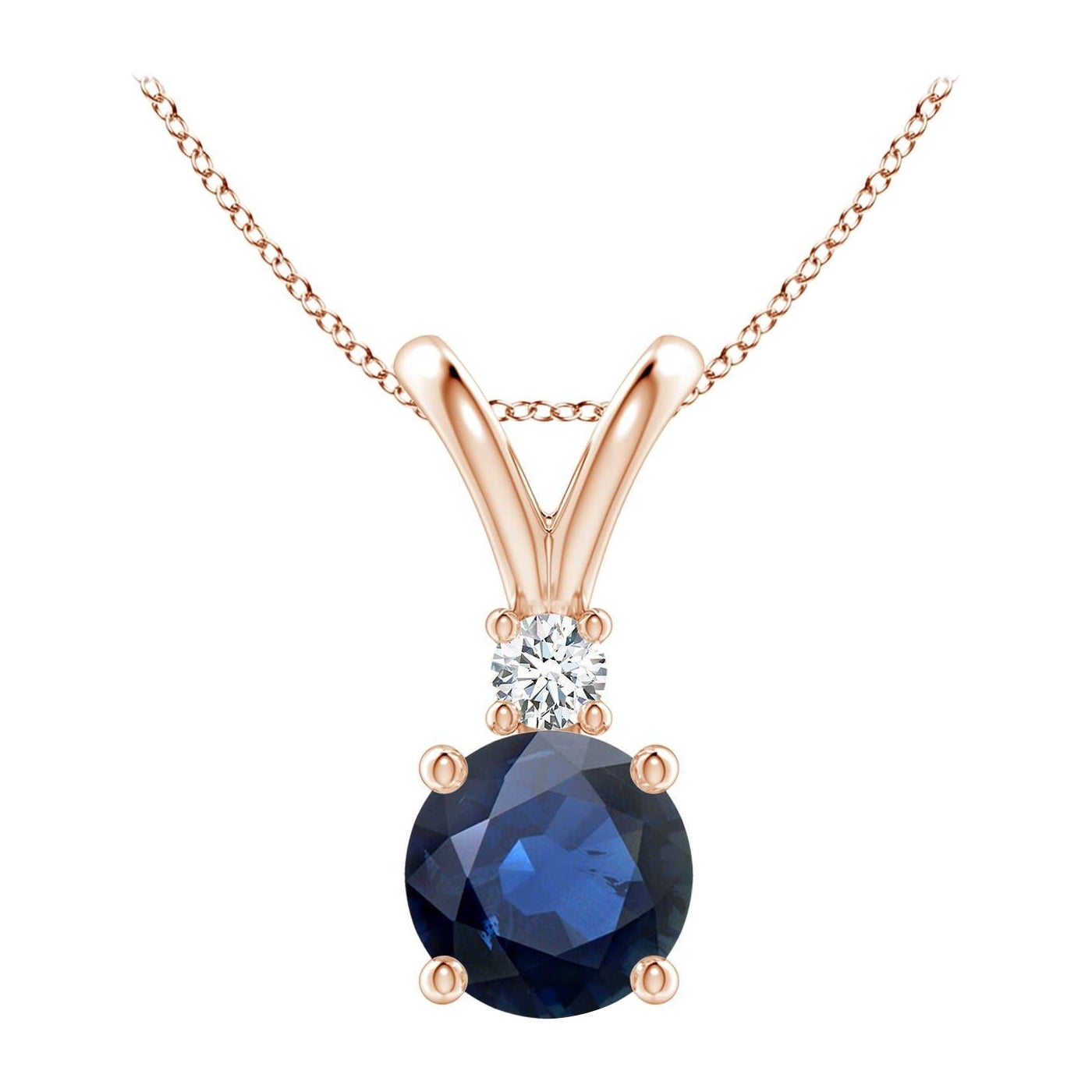 Natürlicher runder 1,6 ct blauer Saphir Diamant Solitär Anhänger in 14K Rose Gold