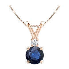 Natürlicher runder 1,6 ct blauer Saphir Diamant Solitär Anhänger in 14K Rose Gold