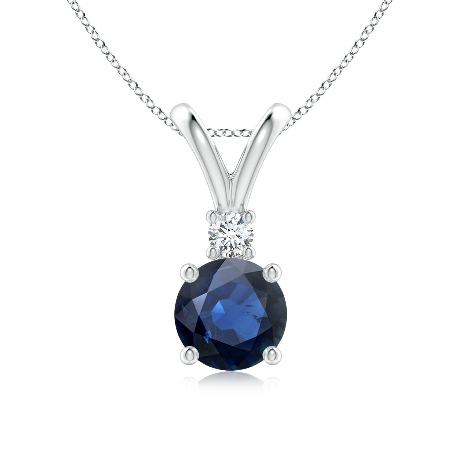 Ciondolo con zaffiro blu rotondo naturale da 1,6 carati e diamante solitario in oro bianco 14 carati in vendita