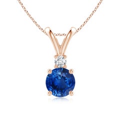 Natürlicher runder 1,6 ct blauer Saphir Solitär-Anhänger mit Diamant 14K Rose Gold