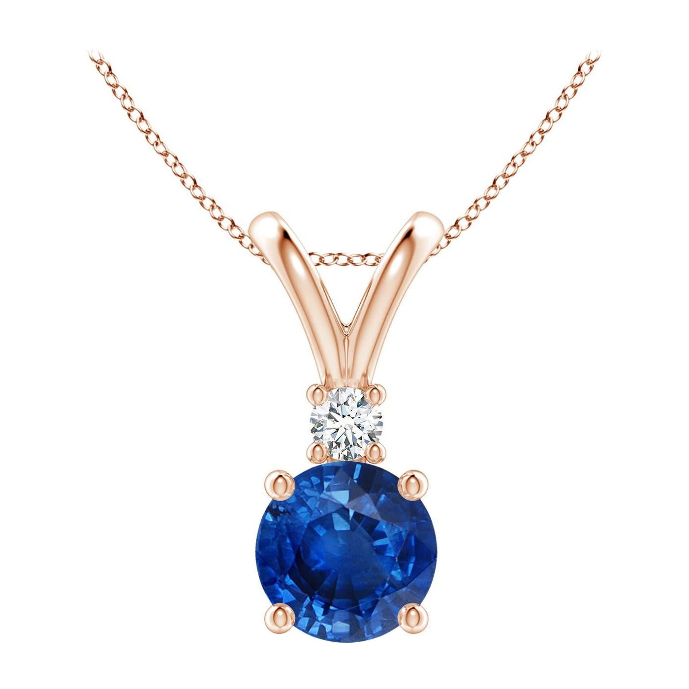 Natürlicher runder 1,6 ct blauer Saphir Solitär-Anhänger mit Diamant 14K Rose Gold
