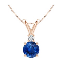 Natürlicher runder 1,6 ct blauer Saphir Solitär-Anhänger mit Diamant 14K Rose Gold