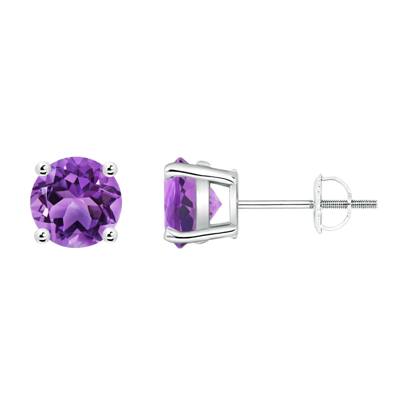 Boucles d'oreilles en platine avec améthyste ronde naturelle de 1,6ct (taille 6mm)