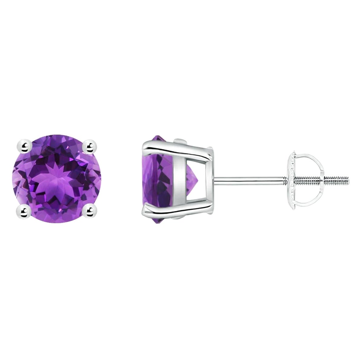 Boucles d'oreilles en platine avec améthyste ronde naturelle de 1,6ct (taille 6mm)