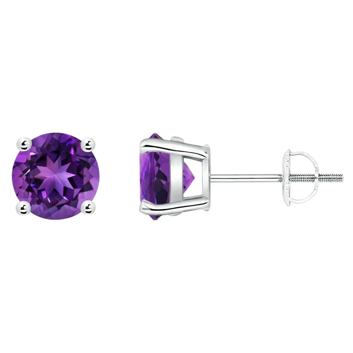 Boucles d'oreilles en platine avec améthyste ronde naturelle de 1,6ct (taille 6mm)