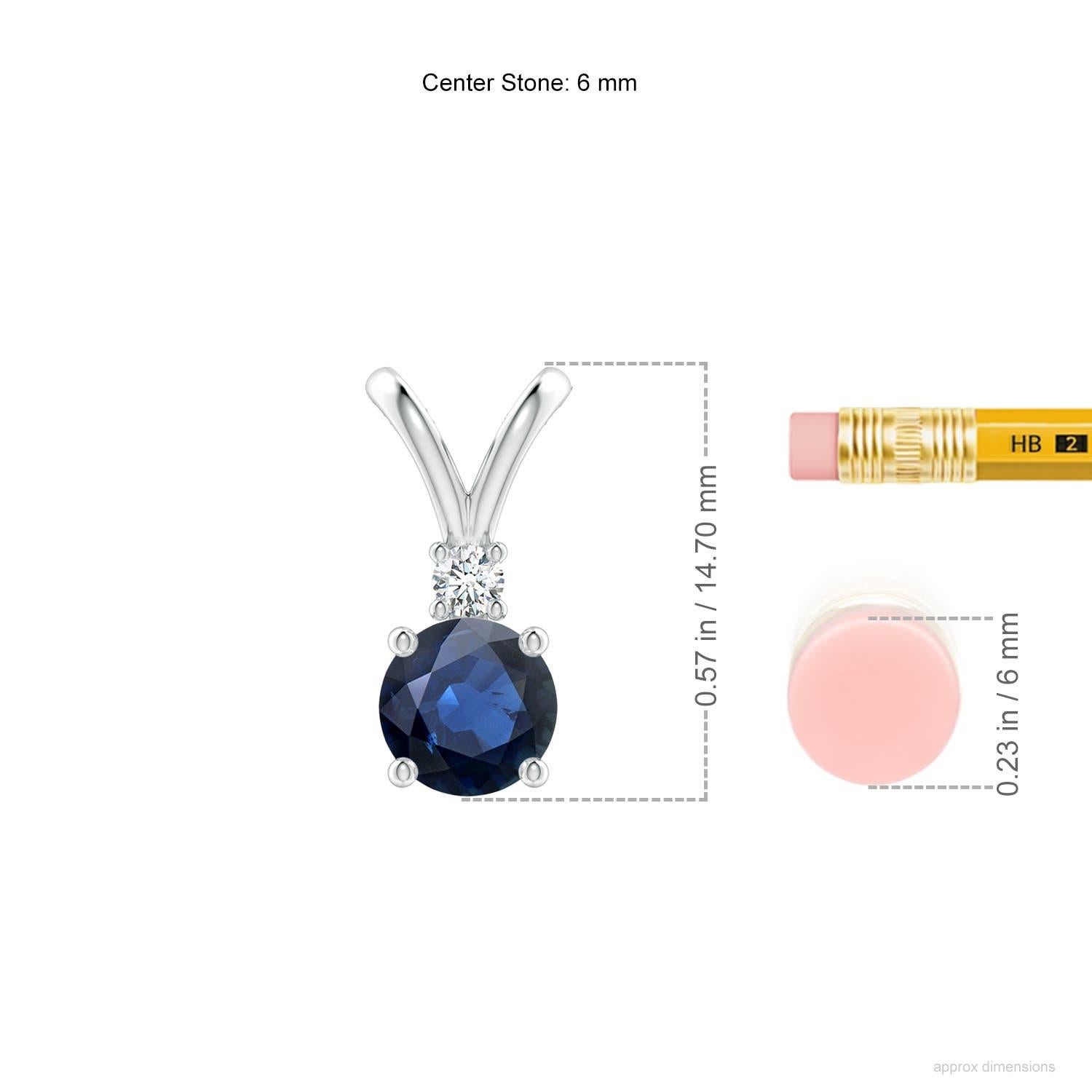 Taglio rotondo Ciondolo solitario con zaffiro blu rotondo naturale da 1 centesimo e diamante in oro bianco 14 carati in vendita