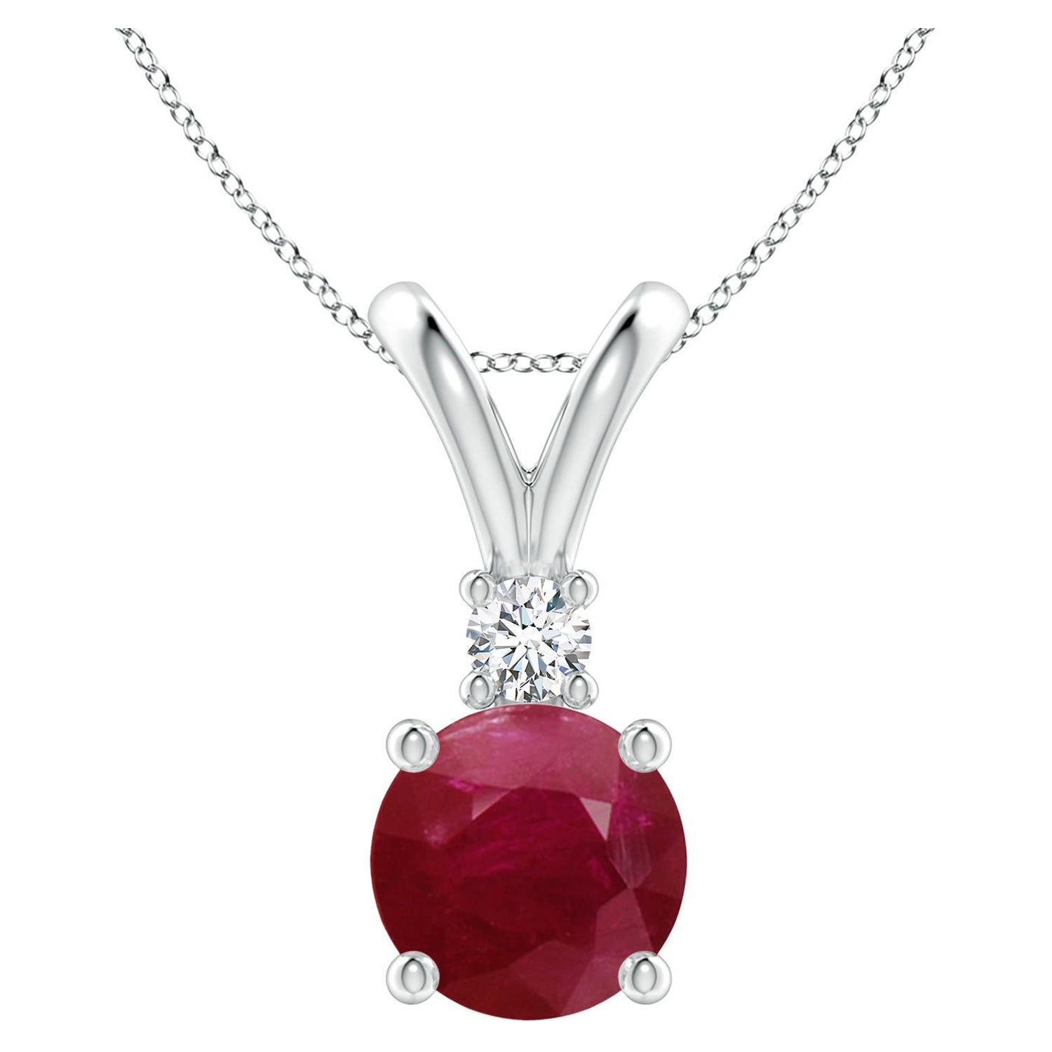 Natural Round 2.1 ct Ruby Solitaire V-Bale Pendant with Diamond in Platinum