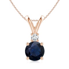 Natürlicher runder 2,2 ct blauer Saphir Diamant Solitär Anhänger in 14K Rose Gold